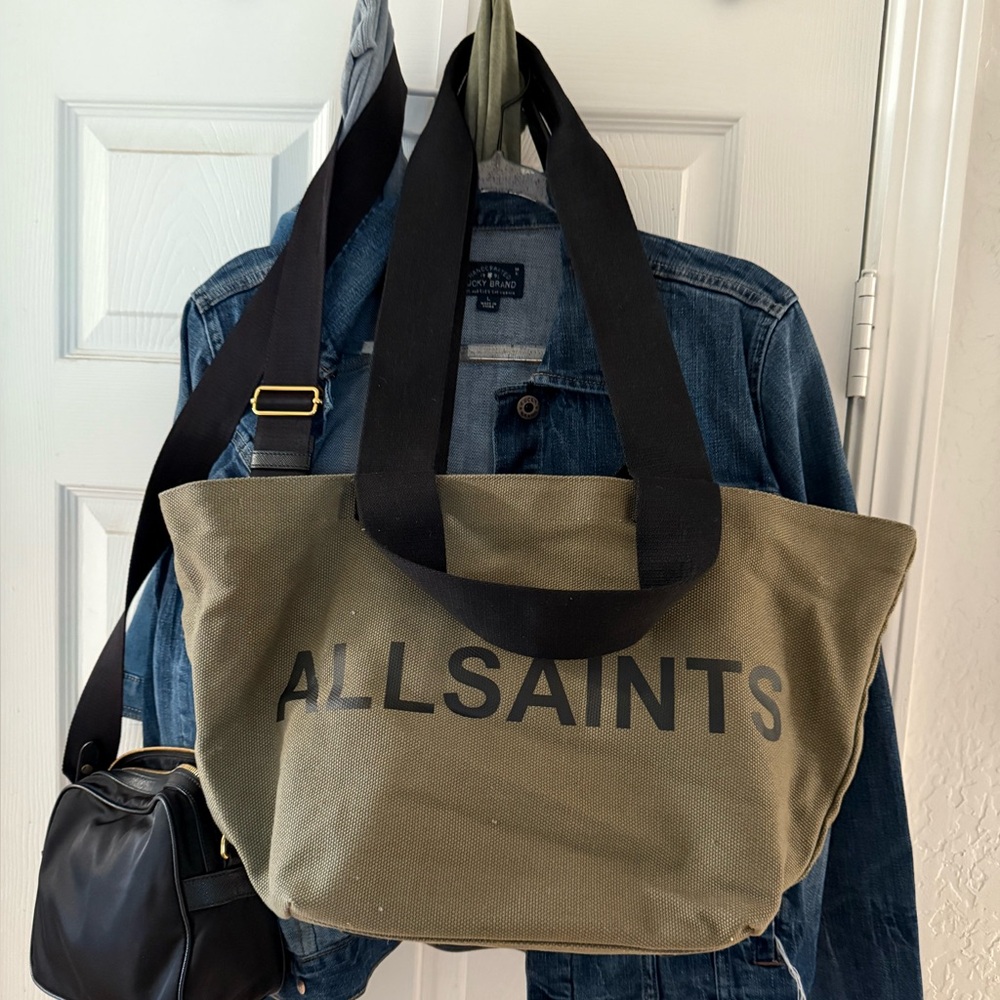 All Saints Khaki Tote with Black Straps - Picture 3 of 13